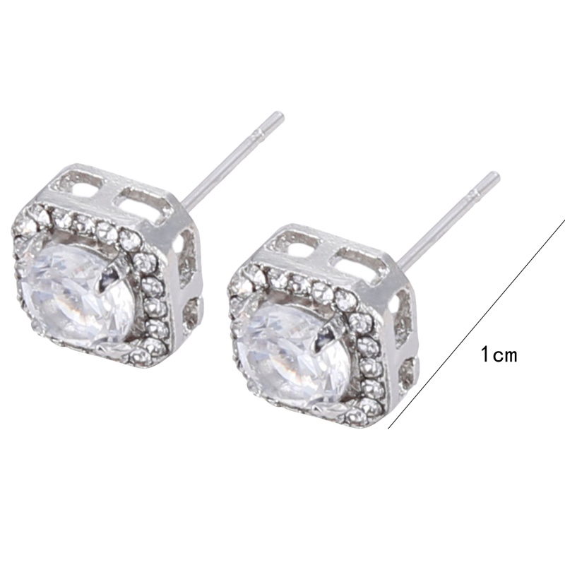 Đôi bông tai mạ bạc đính kim cương trắng hình vuông thời trang