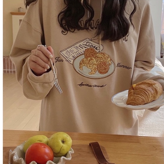 Áo Khoác Hoodie Nỉ Nữ Form Rộng Bánh Ngọt Ulzzang