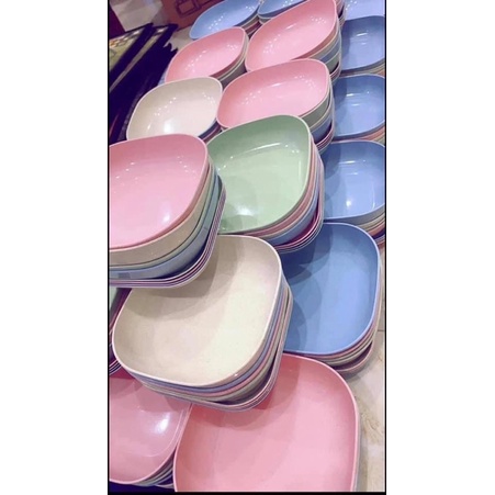 Đĩa Nhựa Lúa Mạch Đựng Thức Ăn Trái Cây Bánh Kẹo Sâu Lòng Decor Dĩa Tròn Trơn Nhựa Lúa Mạch Mini An Toàn