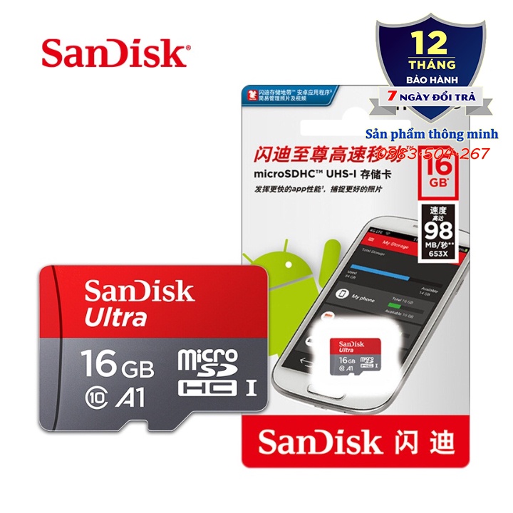 Thẻ nhớ MicroSDHC 16GB 32GB 64 GB SanDisk Ultra Class 10 A1 UHS-I 120M/s - Bảo hành 12 tháng