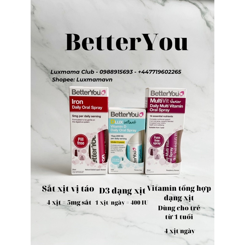 [Nội địa Anh] BetterYou Xịt D3 và Xịt vitamin tổng hợp cho bé sơ sinh và trên 1 tuổi