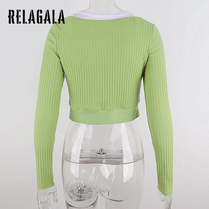 Áo Khoác Cardigan Tay Dài Phối Màu Tương Phản Cho Nữ