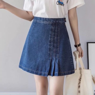 Oder váy bò jean xếp ly qc ( sẵn xanh size S)