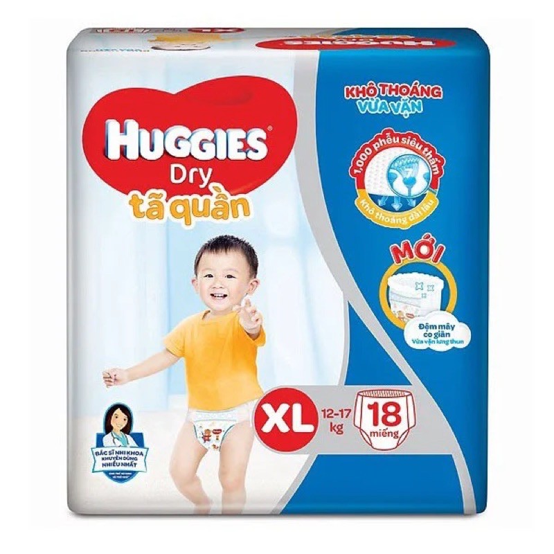 Tã quần Huggies Dry size XL 18 miếng cho trẻ 12-17kg