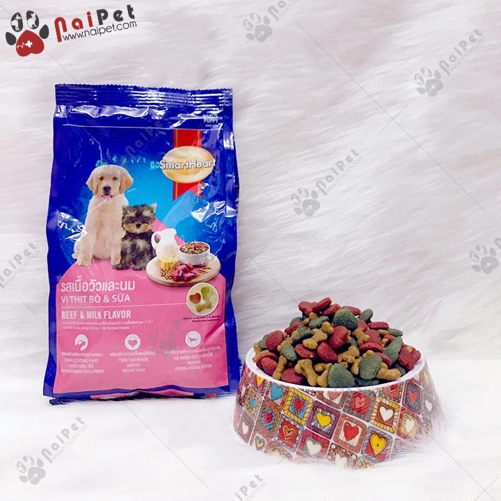 Thức Ăn Hạt Vị Thịt Bò Và Sữa Cho Chó Con Puppy SmartHeart Túi 2.7kg