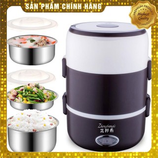 Hộp cơm hâm nóng cắm điện inox 3 tầng có kèm ảnh thật