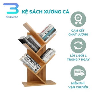 Kệ Sách Hình Xương Cá Vân Gỗ BLUE STORE - Giá Sách Xương Cá , Gọn Gàng - KT: 80x45x25cm - BH 6 Tháng