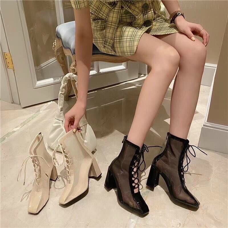 BỐT NỮ 7 PHÂN ❤️FREESHIP ❤️ GIÀY BỐT CỔ LỬNG LƯỚI BUỘC DÂY THỜI THƯỢNG ÔM CHÂN ĐỈNH CỦA ĐỈNH (1583)