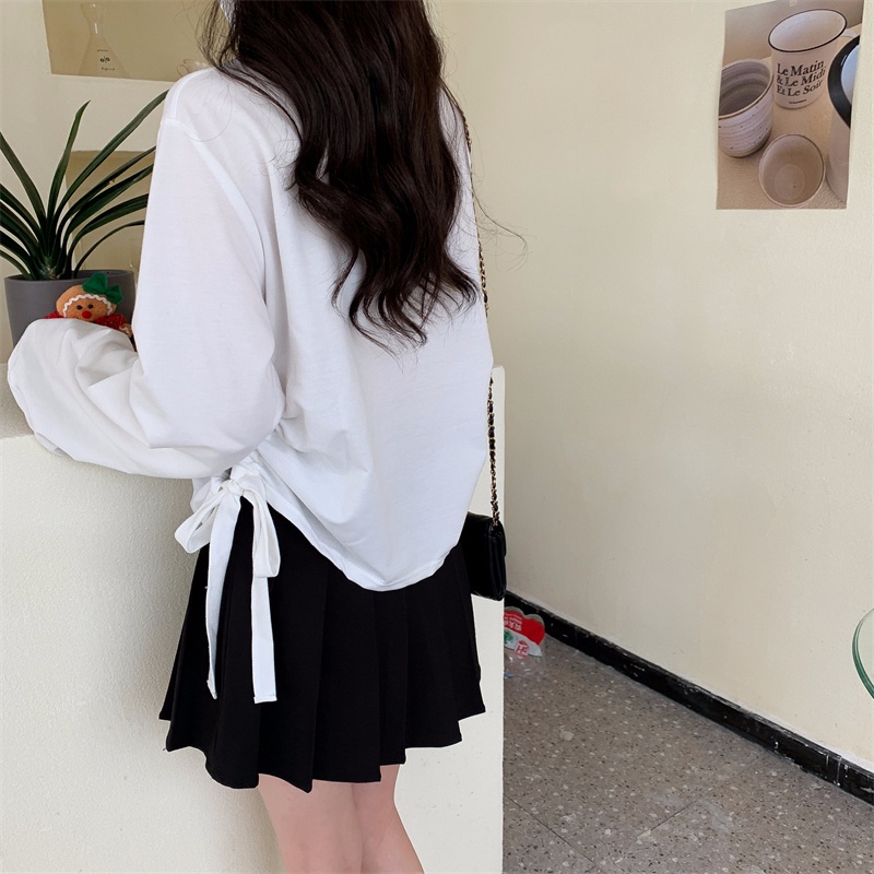 SUXI Áo Thun Tay Dài Cổ Tròn Màu Sắc Đơn Giản Cho Nữ