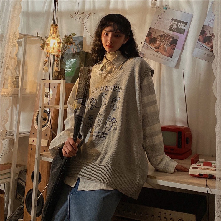 Áo len không tay cổ chữ v thiết kế mới thời trang phong cách Hàn Quốc cho nữ