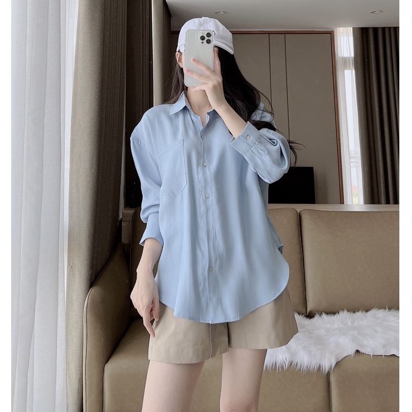 Áo sơ mi lụa cao cấp nút vỏ sò năng động trẻ trung
