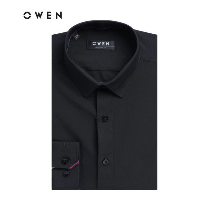 OWEN - Áo sơ mi dài tay Owen regular fit màu đen trơn 90646 [Cam kết chính hãng]