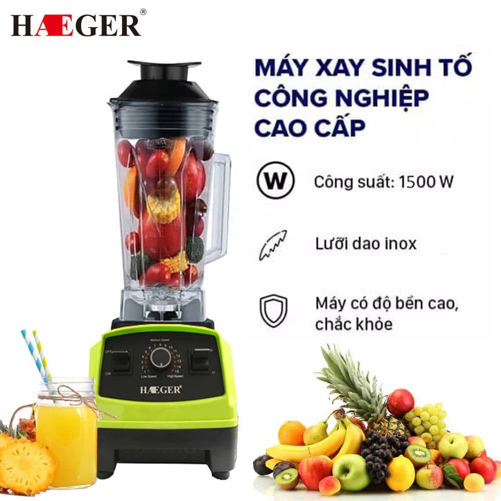 Máy xay sinh tố,xay thịt đa năng,máy xay công nghiệp HAEGER -2L công suất lớn 1500W - xay mạnh,xay mịn cả đá.BH 12 tháng