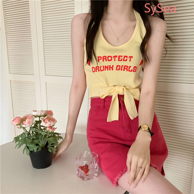 Áo Dệt Kim Hai Dây In Chữ Thời Trang Mùa Hè Cho Nữ