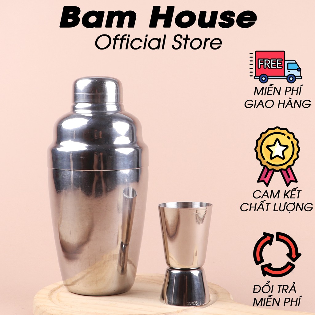 Combo bình lắc và ly đong định lượng pha chế 2 đầu inox 304 Bam House sáng bóng cao cấp BLD01 – Gia dụng bếp