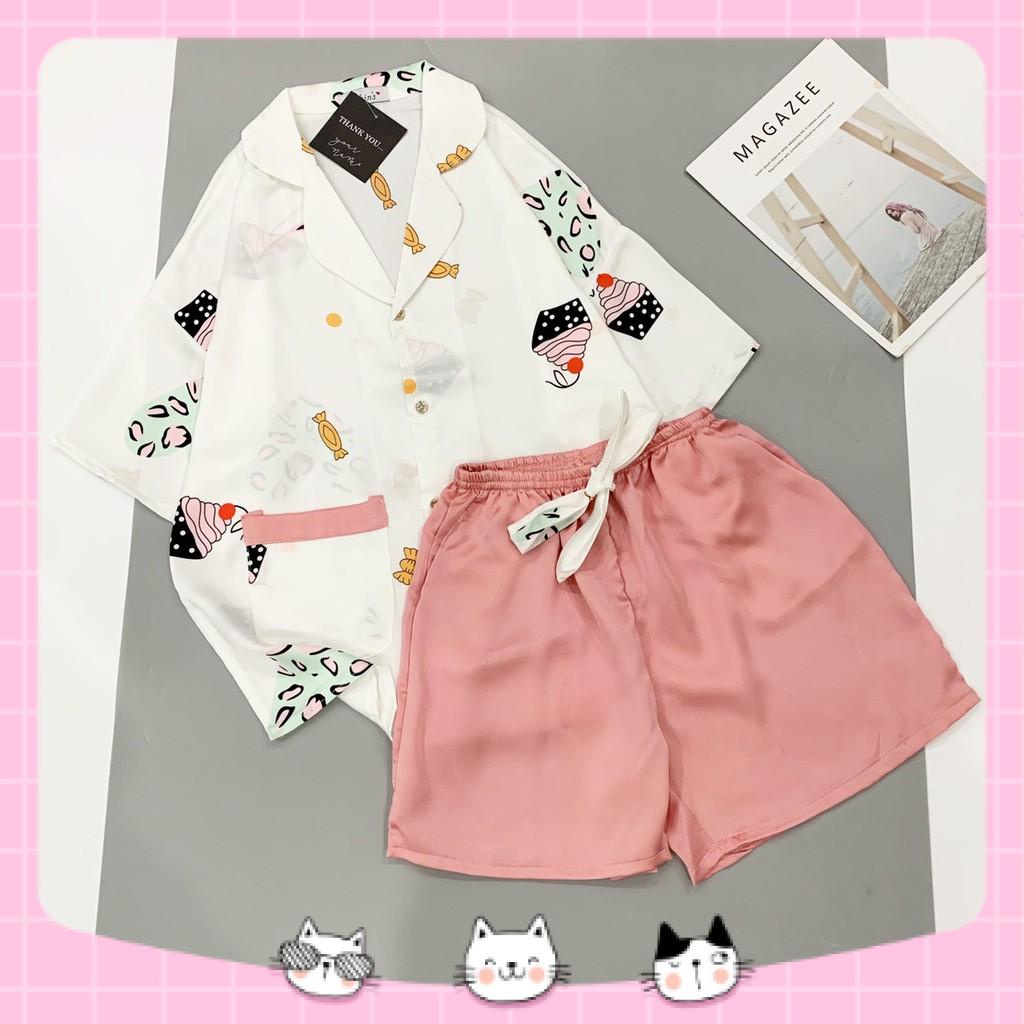 Đồ Ngủ Pijama Lụa Satin Tay Ngắn  Siêu Xinh, ĐÙI CỘC  Mềm Mịn, Độc Lạ Khó Tìm, Sanh Chảnh Hàn Quốc