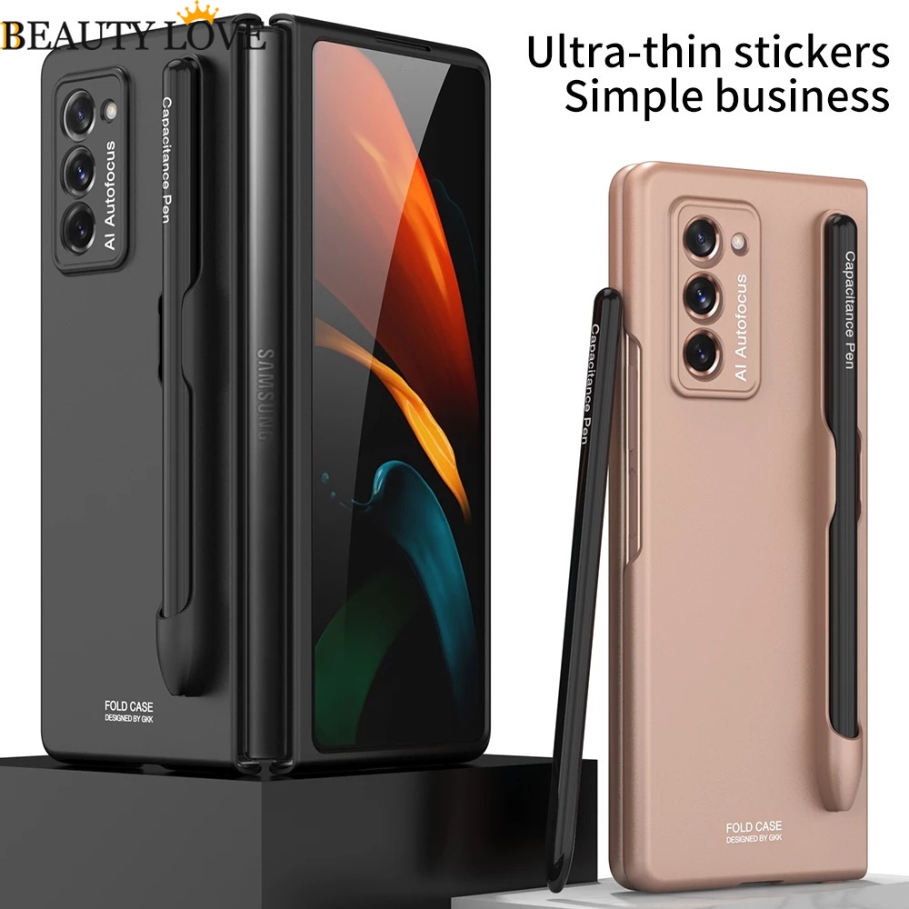 Ốp Điện Thoại Pc Cứng Siêu Mỏng Chống Sốc Màu Trơn Có Ngăn Đựng Bút Cho Samsung Galaxy Z Fold 3 1