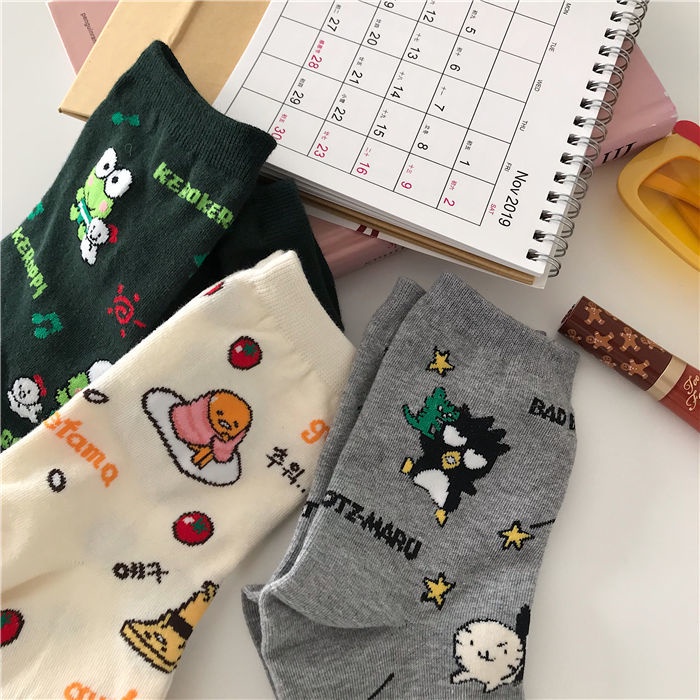 Vớ Cotton Cổ Vừa In Họa Tiết Hoạt Hình Chú Ếch Kiểu Nhật Hàn Dễ Thương Cho Nữ
