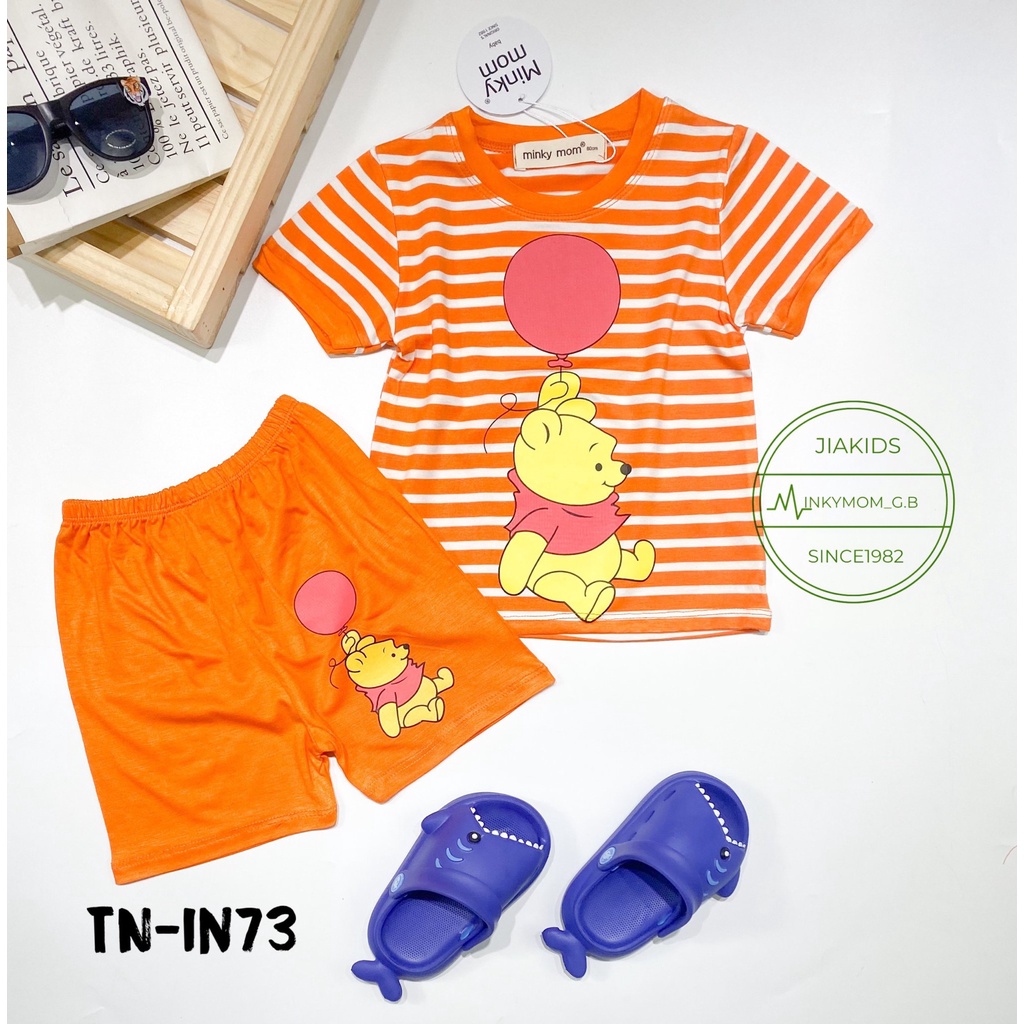 Bộ Cộc Tay THUN LẠNH MINKY MOM Vải Dệt Sọc In Hình Dễ Thương Cho Bé TN-IN73