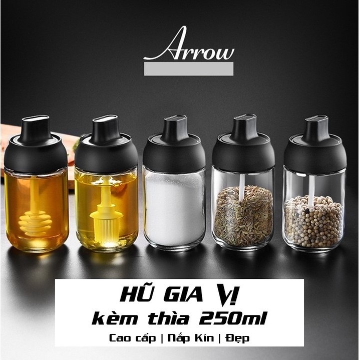 Hũ Đựng Gia Vị Nắp Đen, Hũ Thủy Tinh Đựng Gia Vị, Lọ Đựng Gia Vị, Dầu Ăn, Mật Ong 250ml Chống Nước, Ẩm Mốc, Côn Trùng