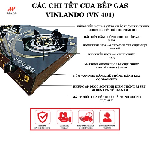 Bếp gas đôi dương kính cao cấp VINLANDO VN401 Tiết kiệm gas