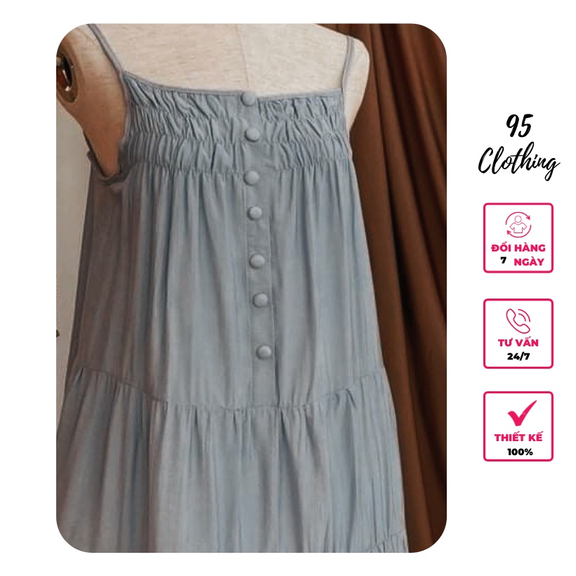 [Hàng Thiết Kế] Đầm maxi 2 dây tầng nút bọc | BigBuy360 - bigbuy360.vn