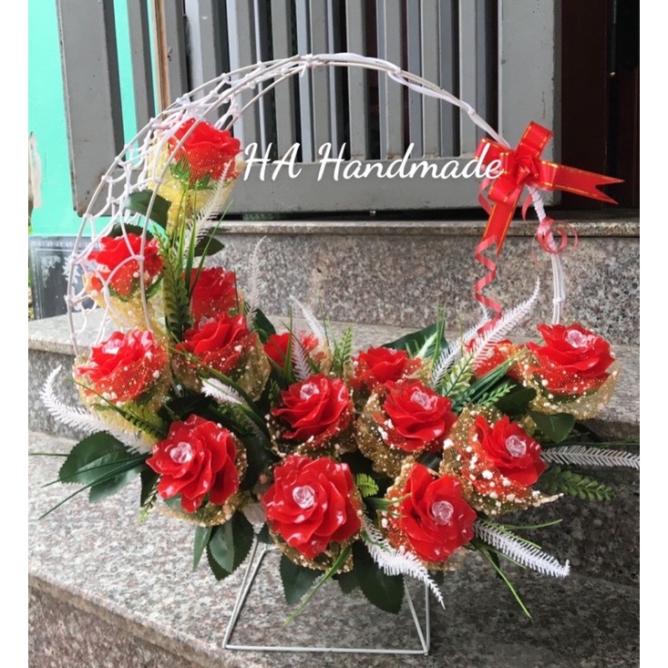 Giỏ cắm hoa, giỏ vầng Trăng đẹp, cắm hoa tươi,hoa giả quà tặng