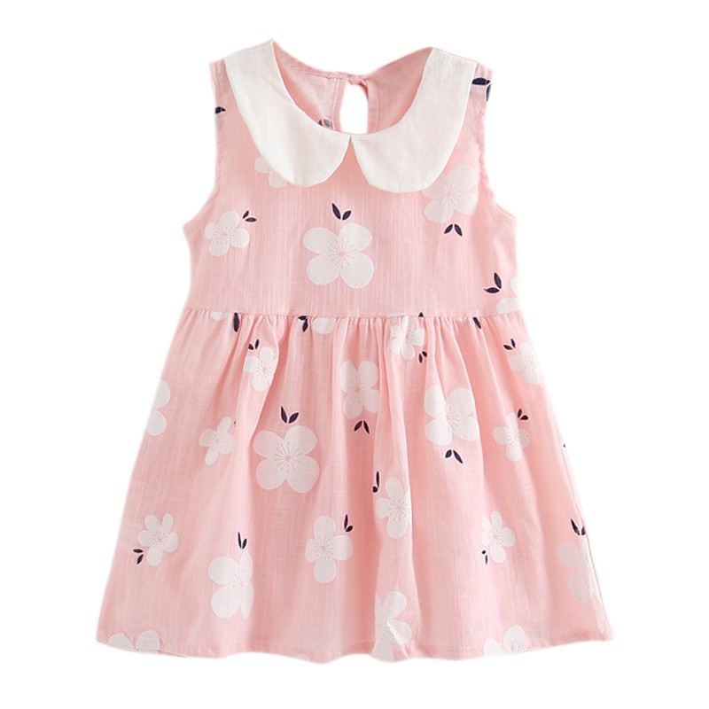 Đầm cotton cộc tay có cổ họa tiết hoa xinh xắn cho bé gái