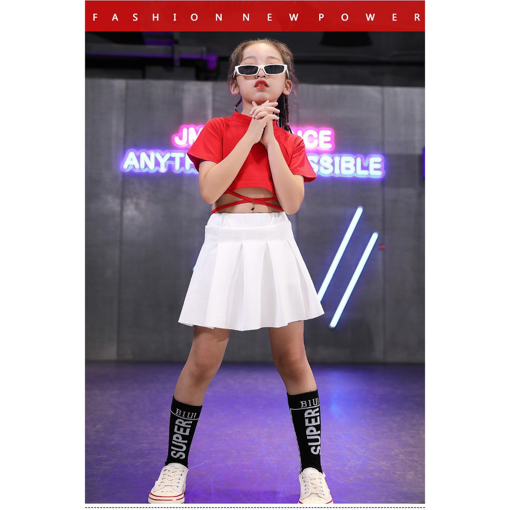 Áo Croptop Zumba trẻ em | Áo Croptop dây cộc tay đỏ trơn