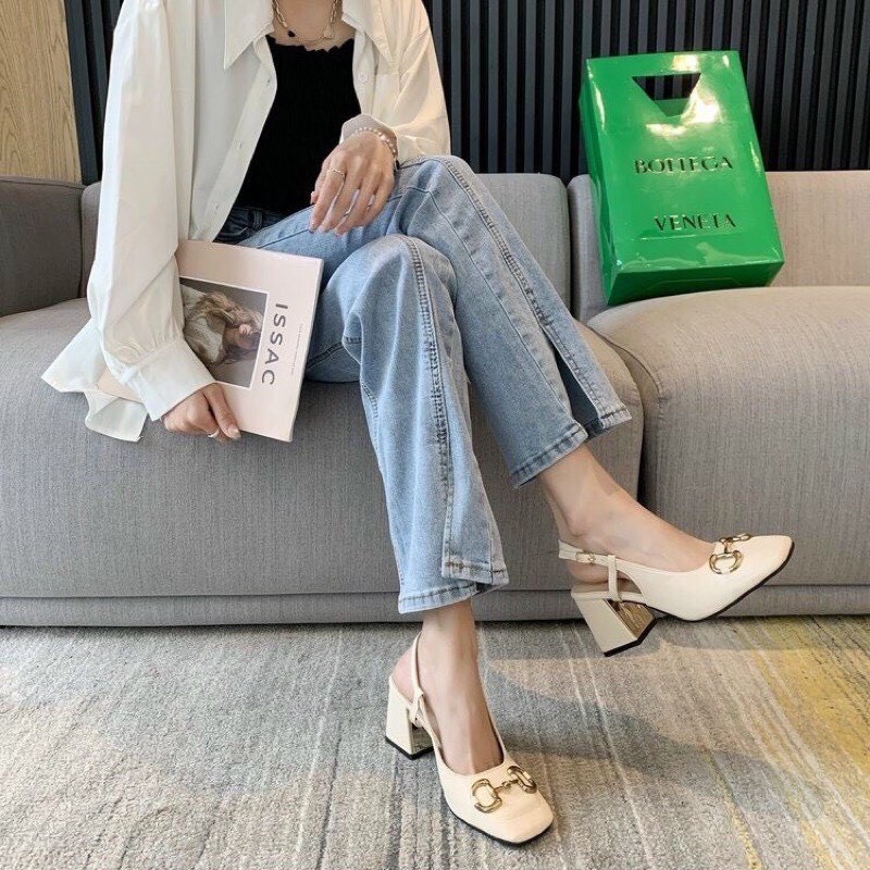 Giày Cao Gót 7 Phân Nữ Quai Hậu Thiết Kế Khóa Pixie Lên Chân Sang Đẹp Hàng Chuẩn Fom Việt Size 35 - 39