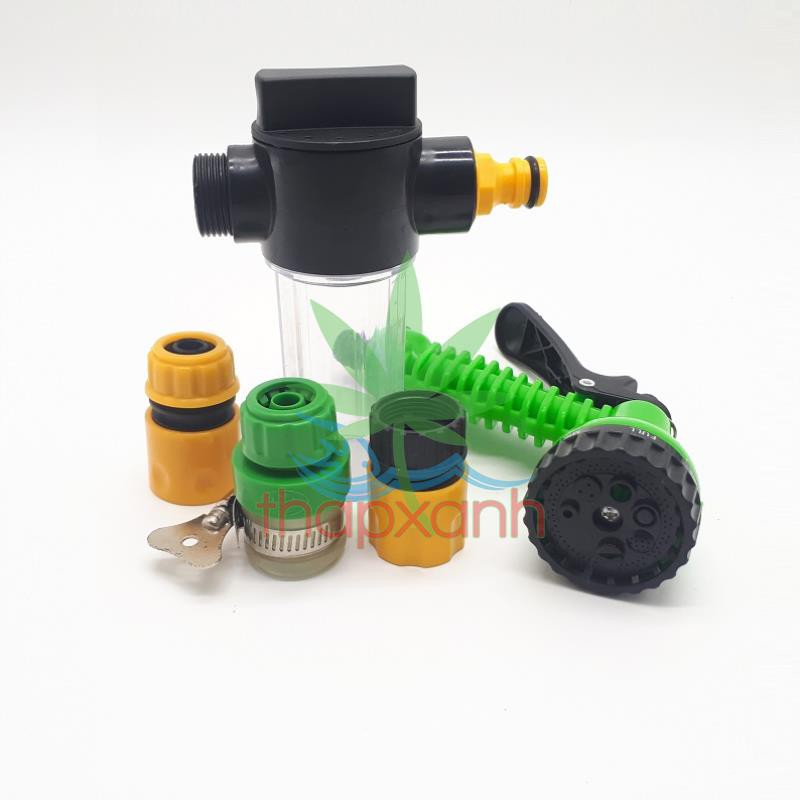 Bộ vòi xịt nước tưới cây, Rửa xe BTN-7201, Vòi 7 in 1 kèm bình xà phòng + 15m dây