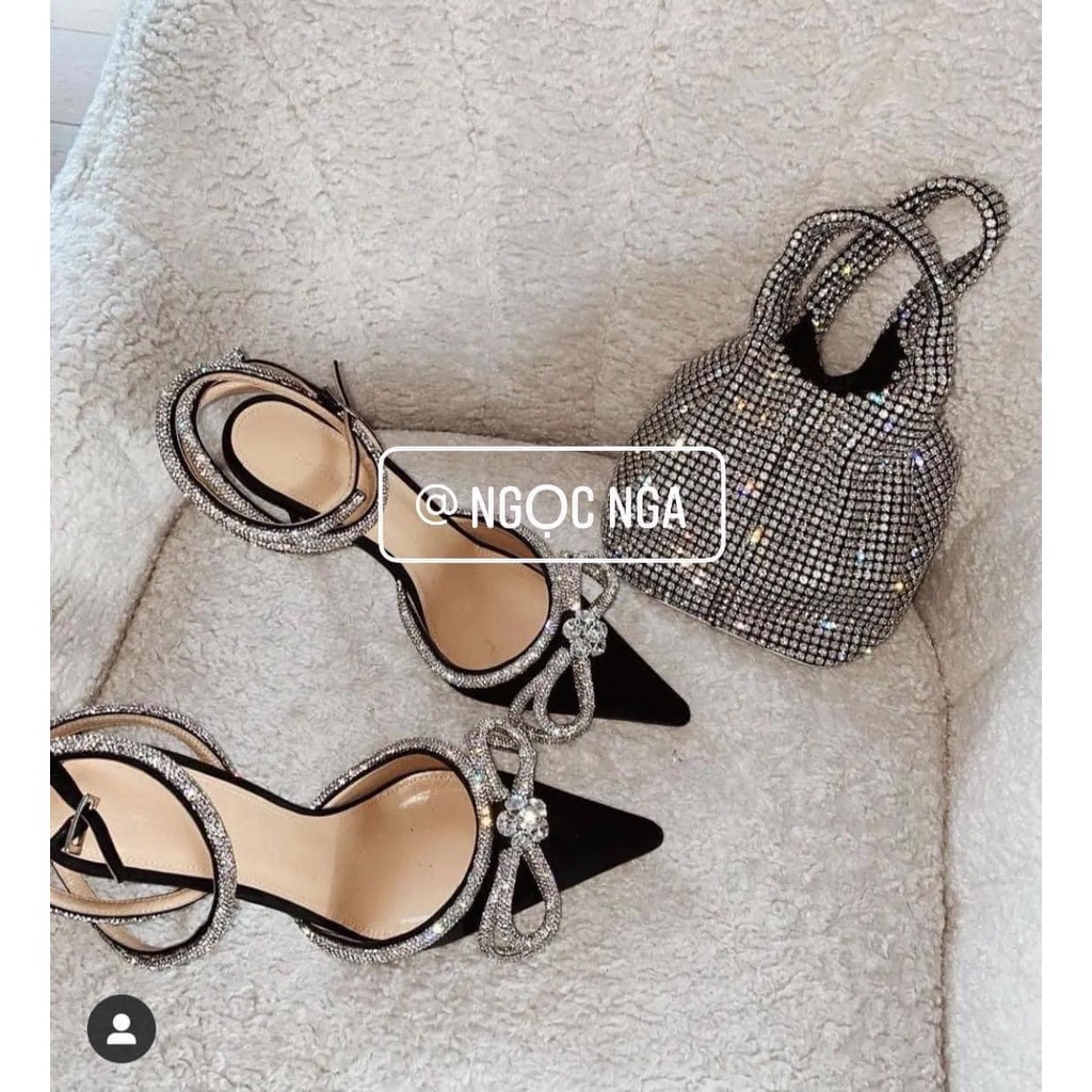 Sandal cao gót nơ đá dây đá 7p