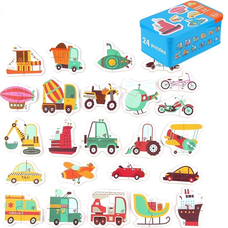 Ghép hình Puzzle 2 mảnh hộp sắt TO ĐẸP 3 chủ đề vô cùng đáng yêu cho bé mới tập ghép - ảnh chụp thật