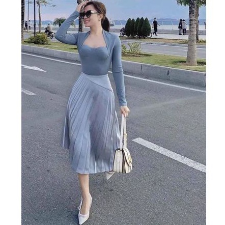 Áo thun ZARA xuất xịn cotton gân body tay dài cúp ngực có mút xanh, đen