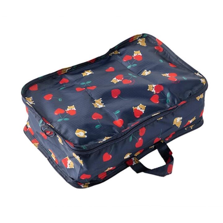 Túi Đựng Đồ Du Lịch ARTBOX Hàn Quốc Họa Tiết Shiba Và Cherry Màu Xanh Navy Xinh Xắn