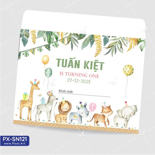 Thiệp thôi nôi –  sinh nhật Pluxi Rừng Xanh PX_SN121