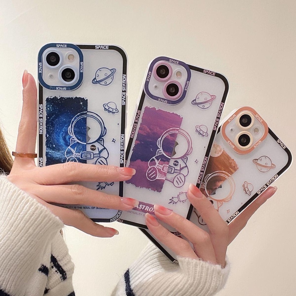 Transparent Cute Astronaut flash drill Compatible for iphone 13 12 11 pro max x xr xsmax 7/8plus TPU phone case cover