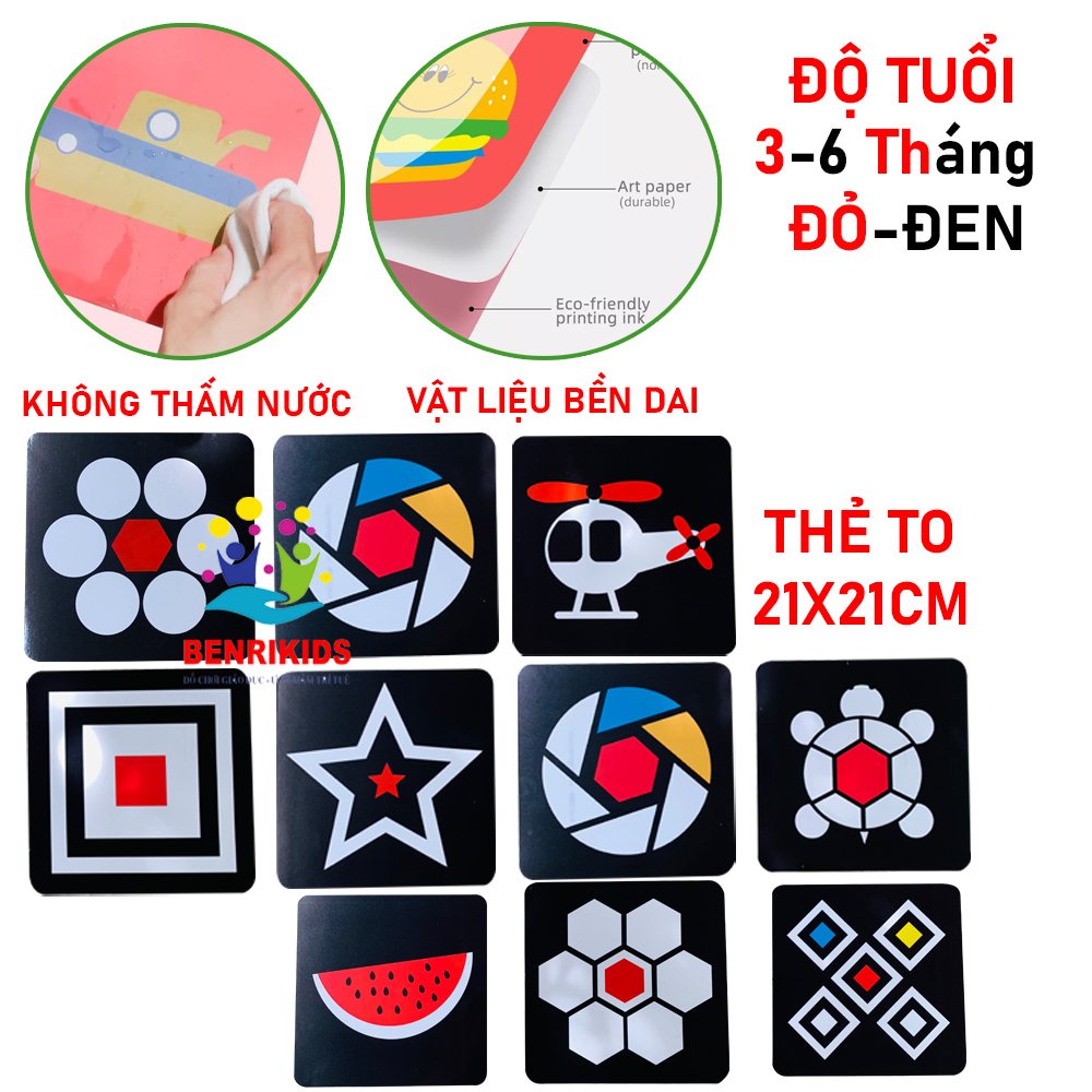 Thẻ kích thích thị giác cho trẻ sơ sinh phát triển toàn dện, nhận biết màu sắc- Thẻ học Flashcard phát triển cùng bé