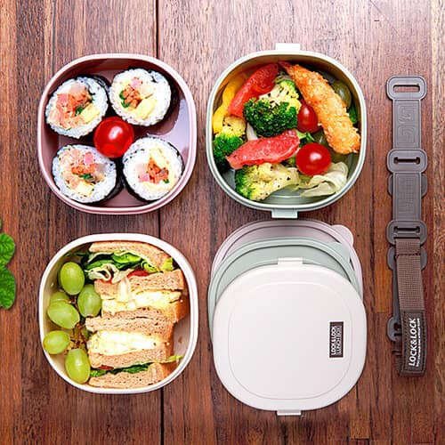 Hộp đựng cơm 3 tầng Lock &amp; Lock [ HPL770 Size S ] - camen nhựa cặp lồng 3 ngăn có quai xách