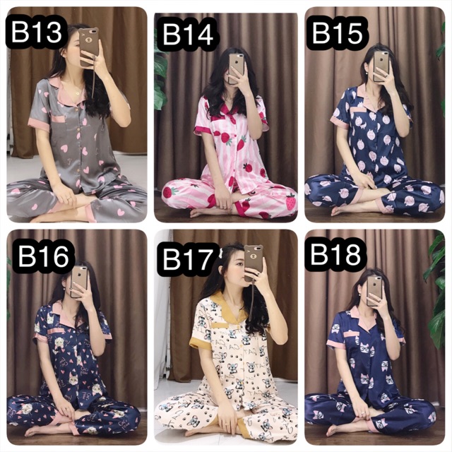 Đồ bộ lụa hoạ tiết áo cộc - quần dài | BigBuy360 - bigbuy360.vn