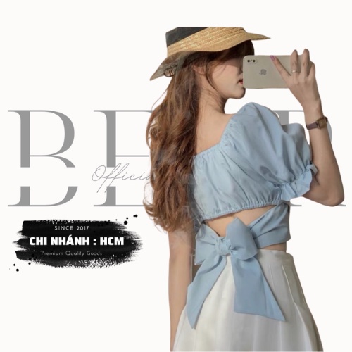 ÁO CROPTOP KIỂU NỮ VOAN TAY NGẮN CỘT NƠ LƯNG SIÊU XINH- AK0042 | bear.story