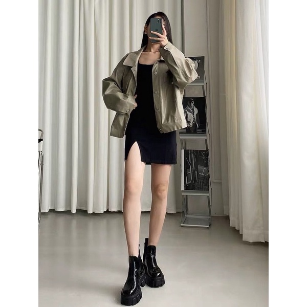 Đầm Body Thun Xẻ Đùi Tay Dài Quyến Rũ Cho Nữ Phong Cách Basic