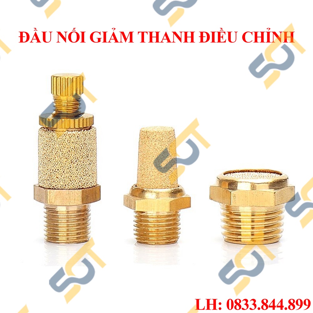 Đầu giảm thanh khí nén ĐIỀU CHỈNH hỗ trợ giảm tiếng ồn ren ngoài đồng thau