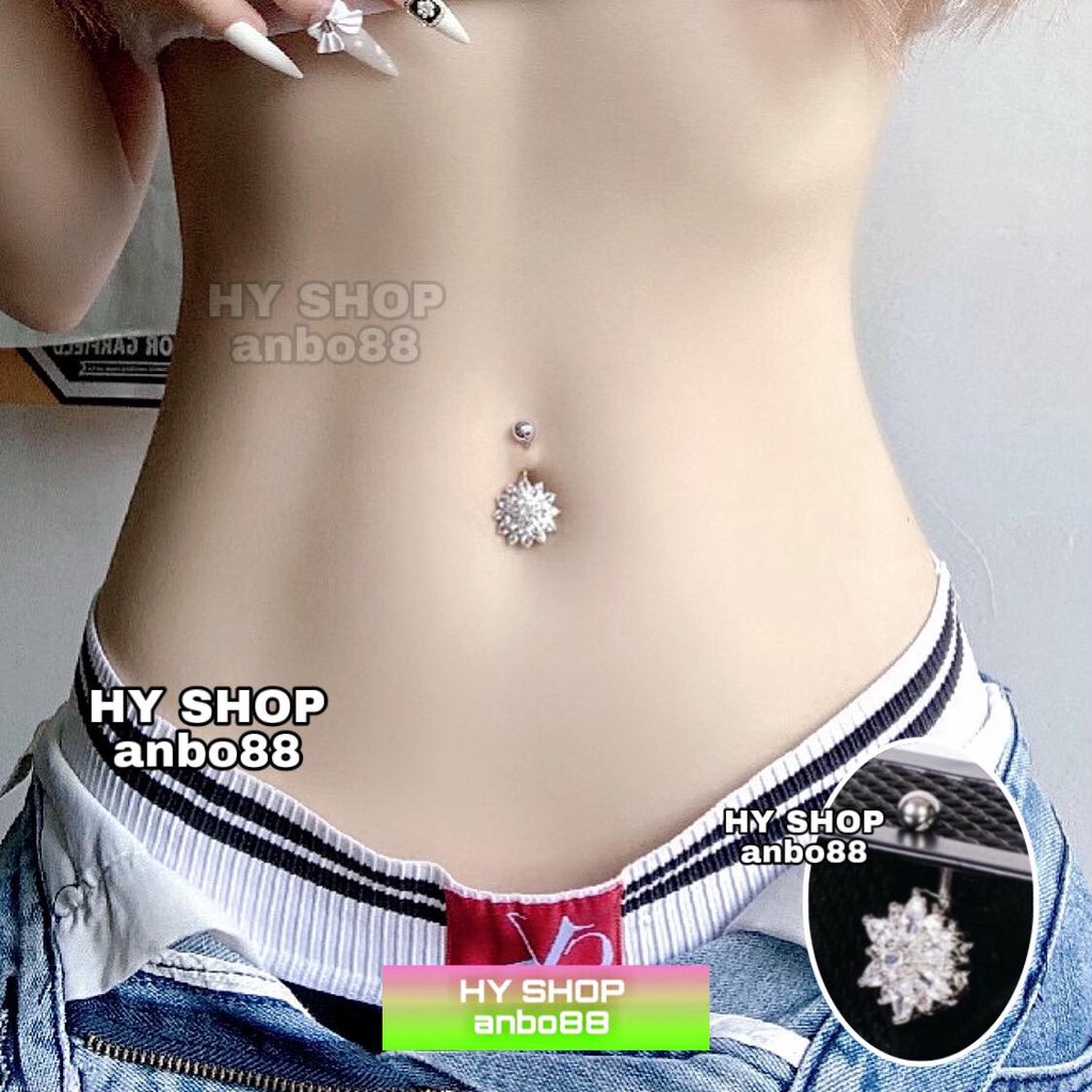 Khuyên rốn hoa kim đá lớn không gỉ