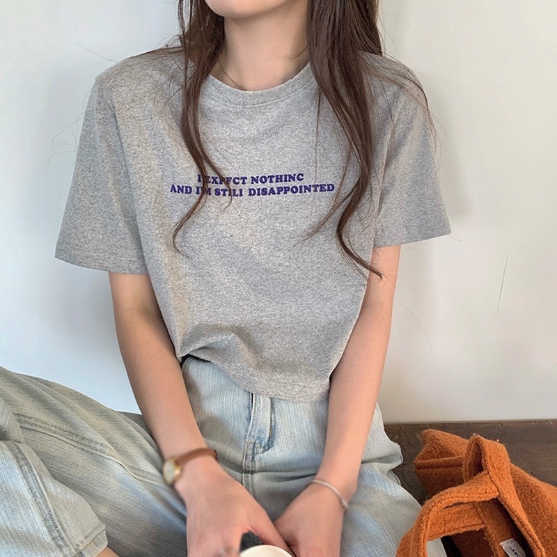 ÁO Thun Croptop Tay Ngắn In Chữ Phong Cách Hàn Quốc Cho Nữ Áo Phông Form Rộng Cổ Tròn ÁO Phông Tay Lỡ