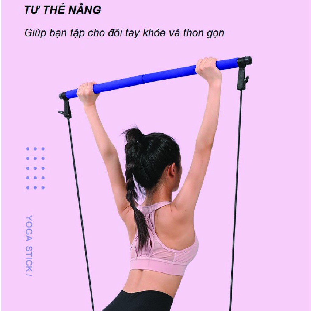 Thanh tập pilates dụng cụ yoga nữ có dây kháng lực tập lưng ngực mông chân đùi toàn thân đa năng Power Fitness A1005