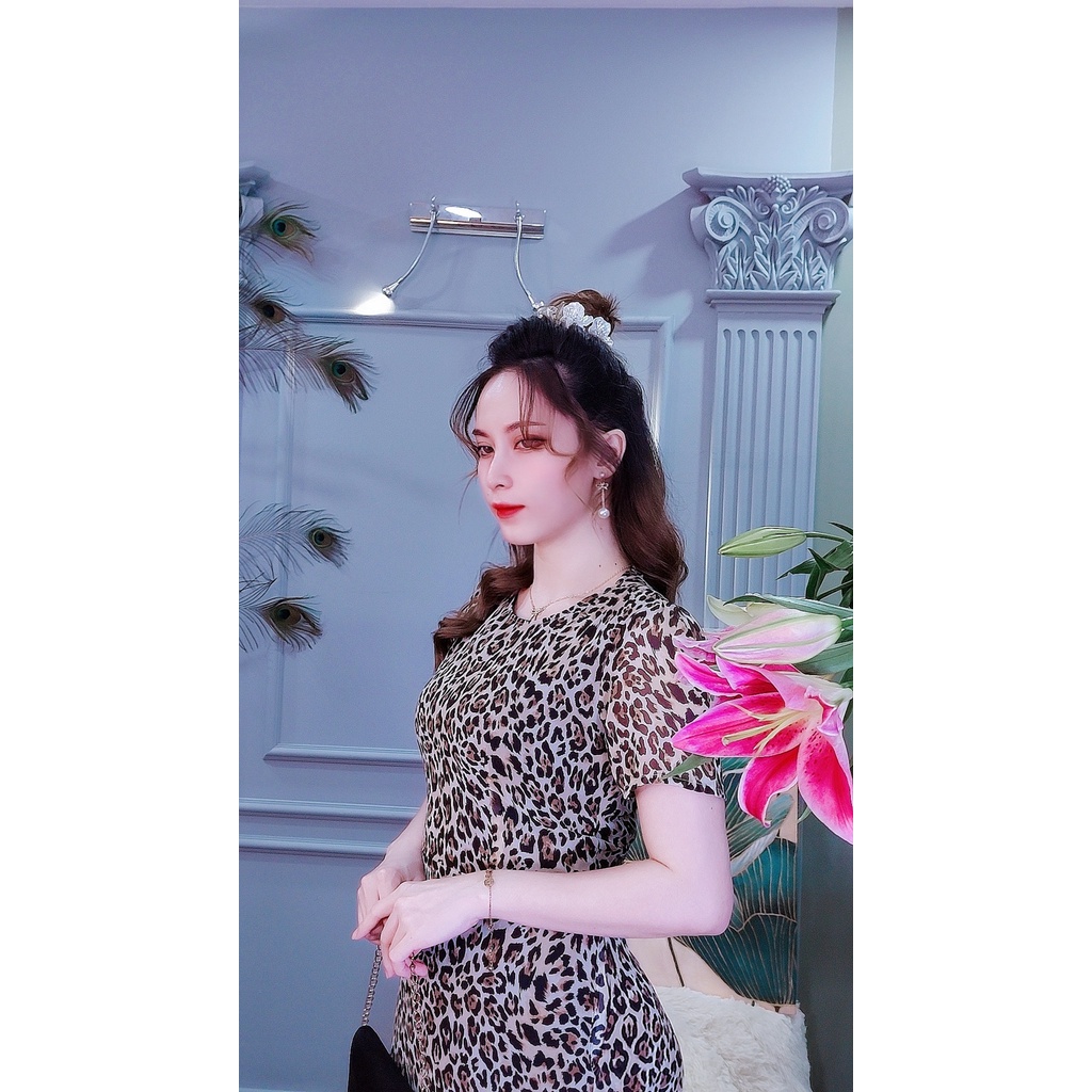 Đầm xòe đuôi cá họa tiết da beo 1325