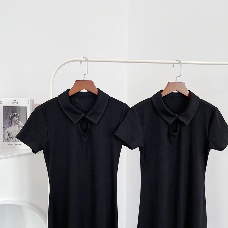 Coca dress - Đầm cổ polo khoét giọt nước co giãn