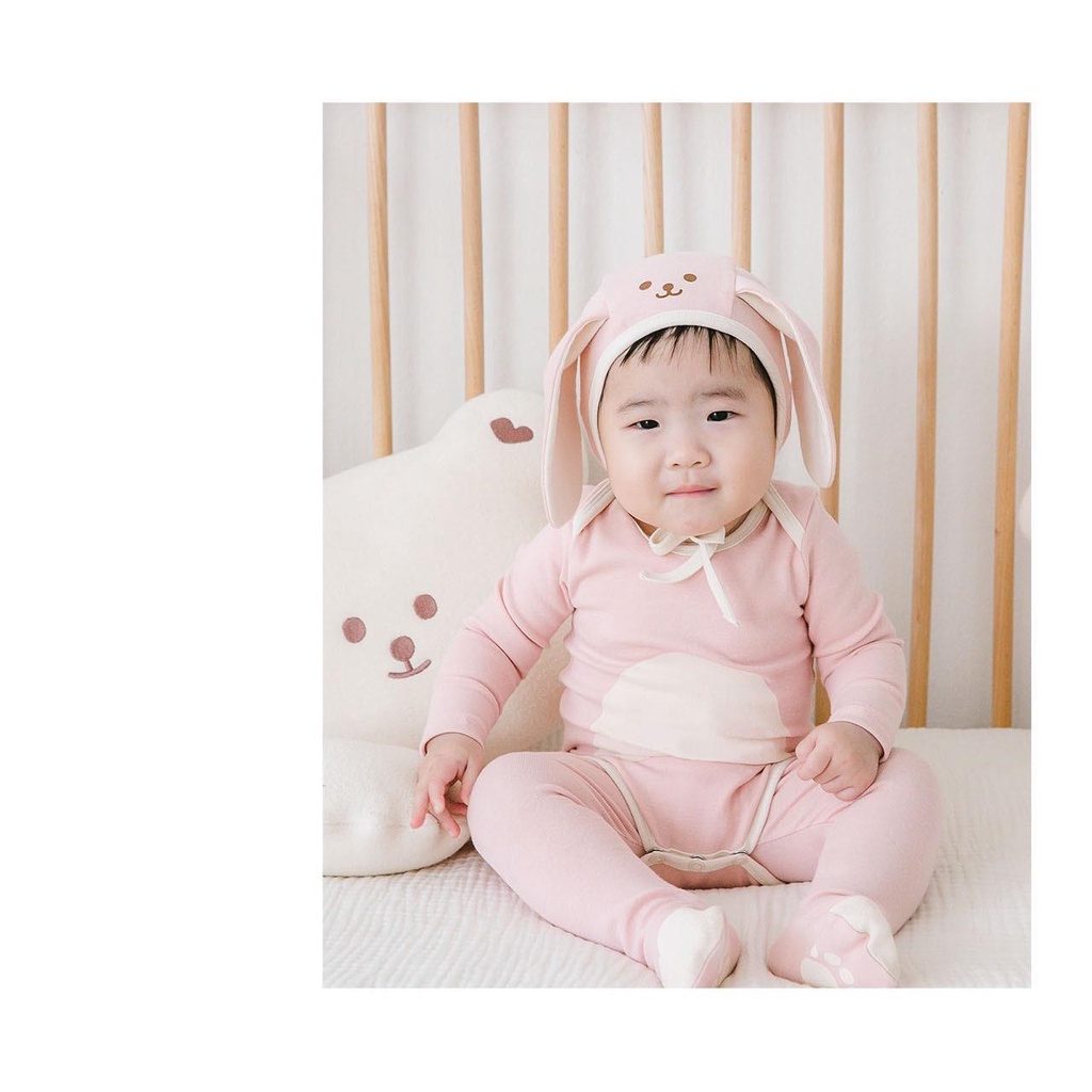 Bộ Dài Tay Bé Trai, Bé Gái, Bộ Thu Đông Cho Bé Hình Thỏ Hồng Kèm Mũ Size Từ 5-11kg [BD42]