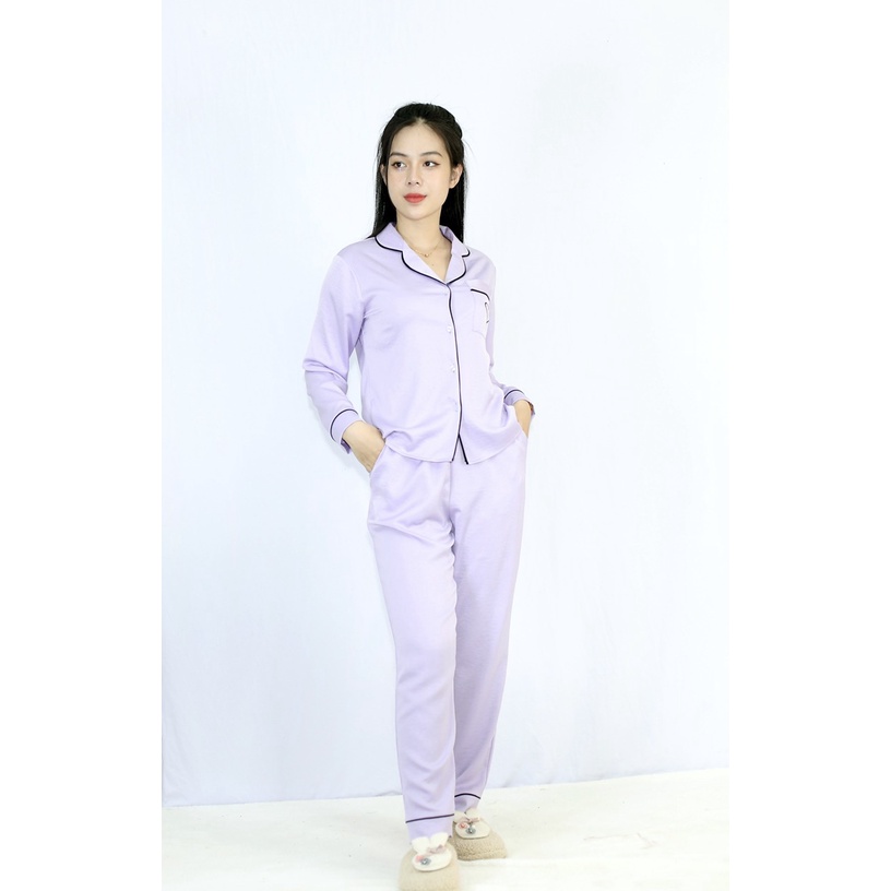 Bộ đồ Pijama Quần dài tay dài vải lụa tuyết MÀU TÍM MÔN điểm nhấn in trái tim  siêu sang chảnh - Thể Hiện Sự Hoàn Mỹ